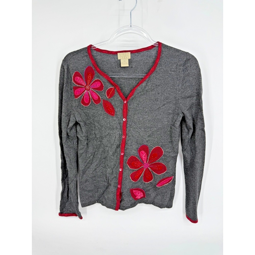 Vintage Sigrid Olsen Cardigan Y2K Artsy Size XS Whimsical Embroidery Granny 2000
